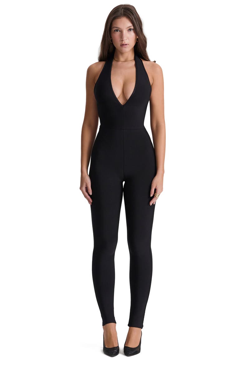 Anaise Plunge Corset Stretch Bandage Jumpsuit, Alternate, color, BLACK