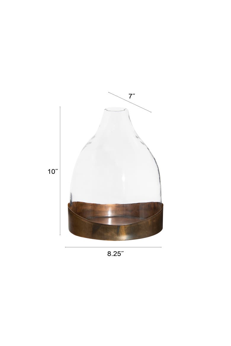 Decorative Glass Cloche with Metal Tray, Clear and Copper, Alternate, color, Brown