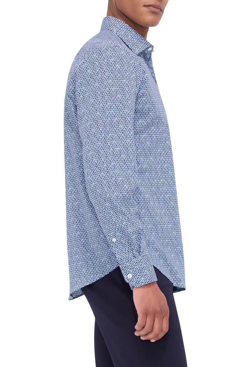 Axel Shaped Fit Geo Print Stretch Button-Up Shirt, Alternate, color, CLASSIC BLUE