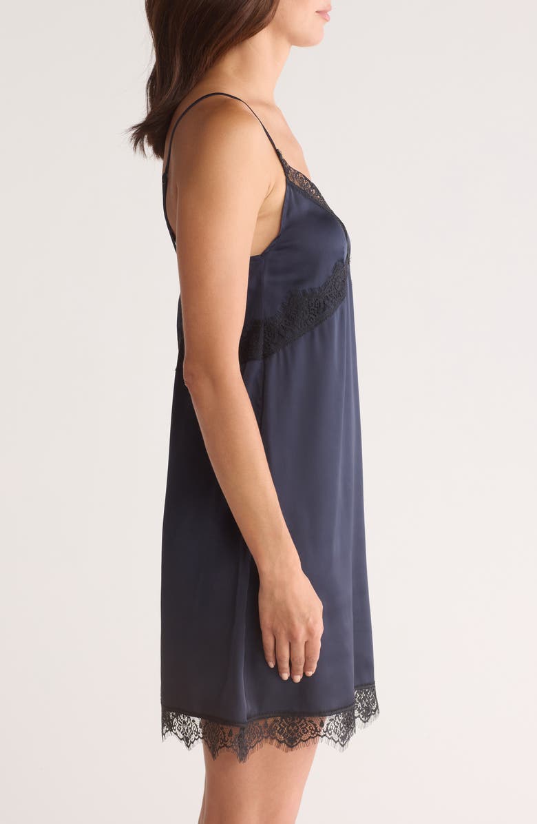 Simone Perele Lace Trim Satin Chemise, Alternate, color, Full Moon