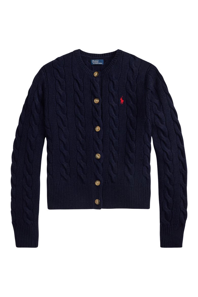 Cable Knit Wool & Cashmere Cardigan, Alternate, color, HUNTER NAVY