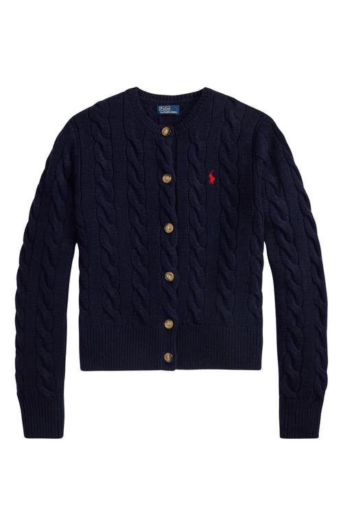 Polo Ralph Lauren Pony Cable-knit Wool And Cashmere Cardigan In Blue