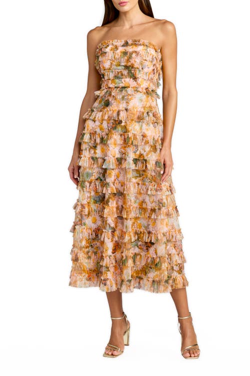 Mac Duggal Strapless Floral Micro Ruffle Dress in Gold Multi at Nordstrom, Size 6