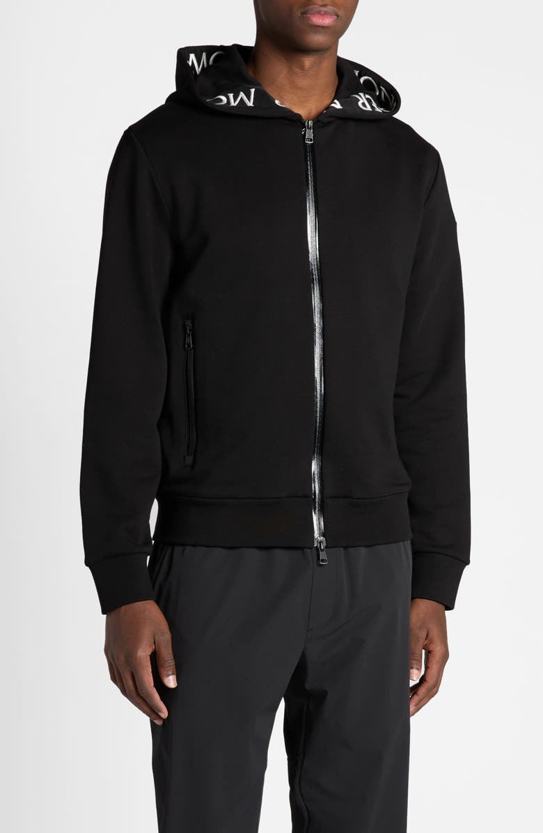 Moncler Maglia Logo Embroidered Zip Front Hoodie, Main, color, 