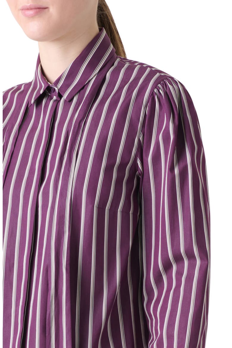 Stripe Tie Neck Cotton Poplin Button-Up Shirt, Alternate, color, BLACKBERRY