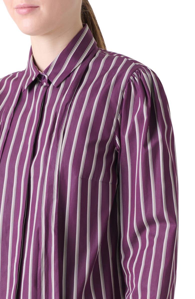 Akris punto Stripe Tie Neck Cotton Poplin Button-Up Shirt, Alternate, color, Blackberry