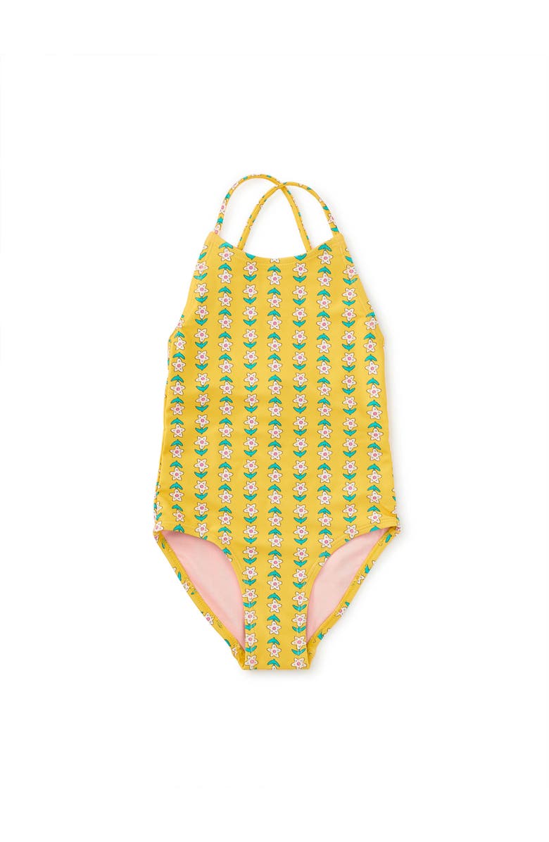 Tea Collection Cross Back One-Piece Swimsuit, Main, color, Vintage Floral Tile