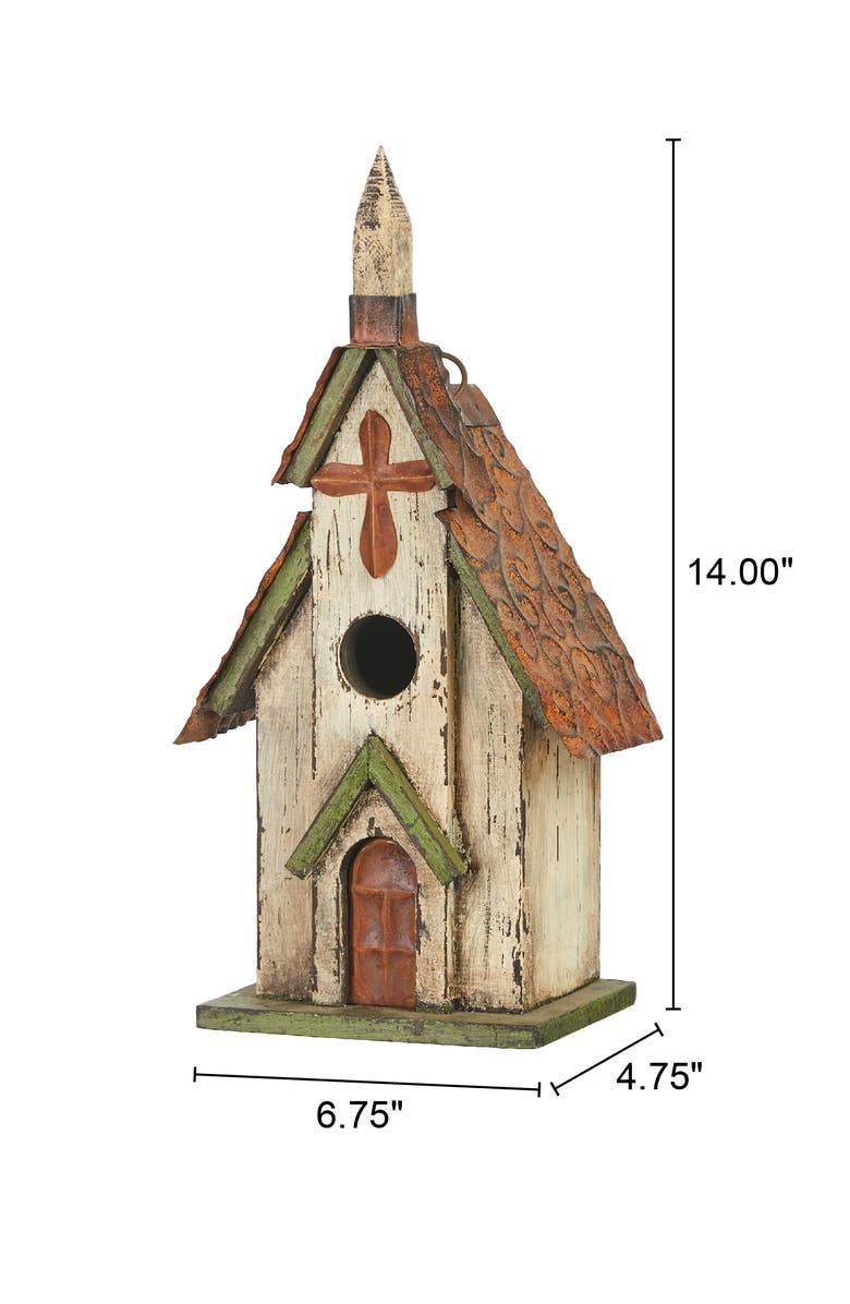 Glitzhome 14"H Distressed Solid Wood Church Birdhouse, Alternate, color, Green