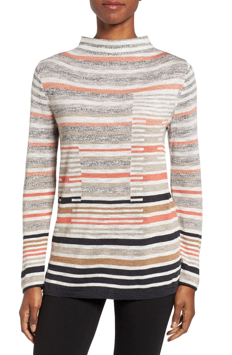 NIC+ZOE Stripe Knit Funnel Neck Top, Main, color, 