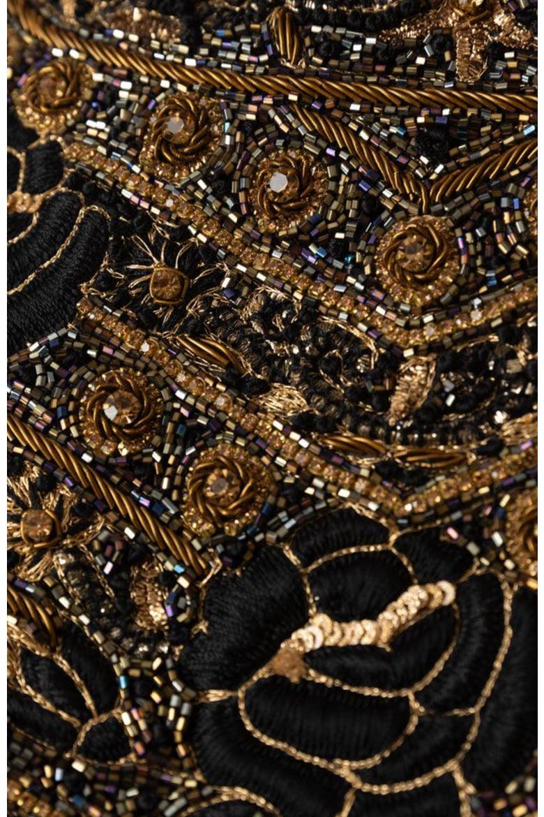 Zuri Embroidered High Neck Gown, Alternate, color, Black