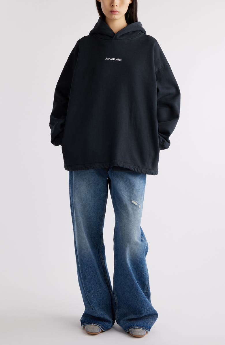 Acne Studios Fikka U Stamp Organic Cotton Hoodie, Alternate, color, Black