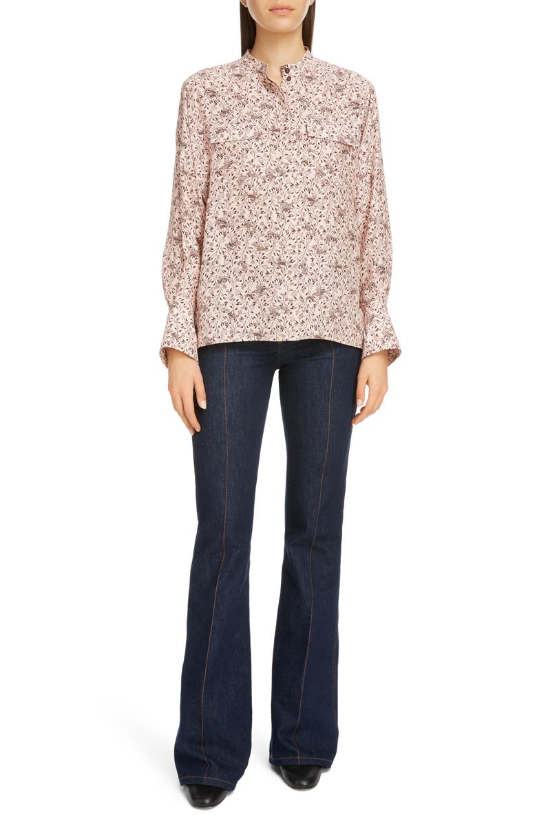 Chloé Bird Print Balloon Sleeve Silk Crepe Blouse, Alternate, color,