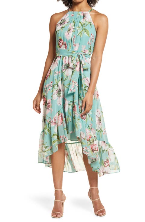 Floral Chiffon Halter Dress
