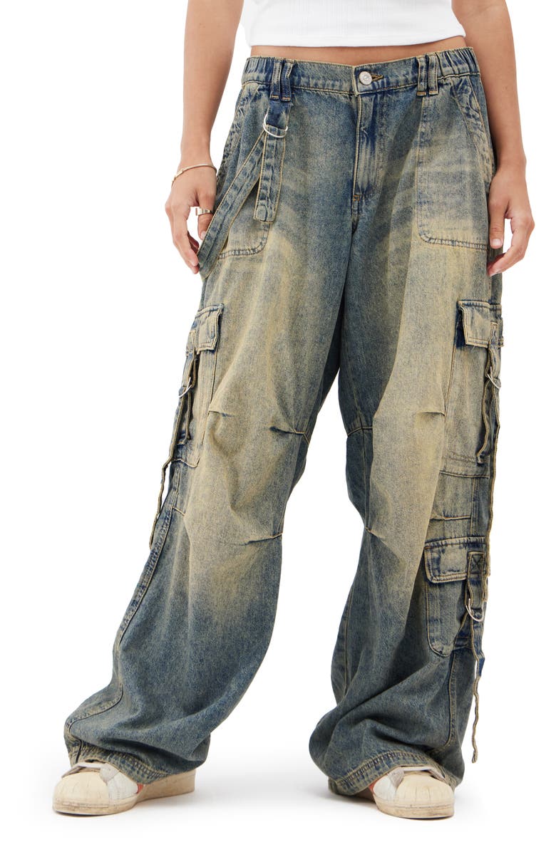 BDG Urban Outfitters Strappy Baggy Cargo Jeans, Main, color, Green Tint