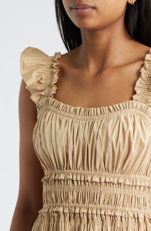 Anne Klein Smocked Ruffle Trim Midi Dress In Neutral