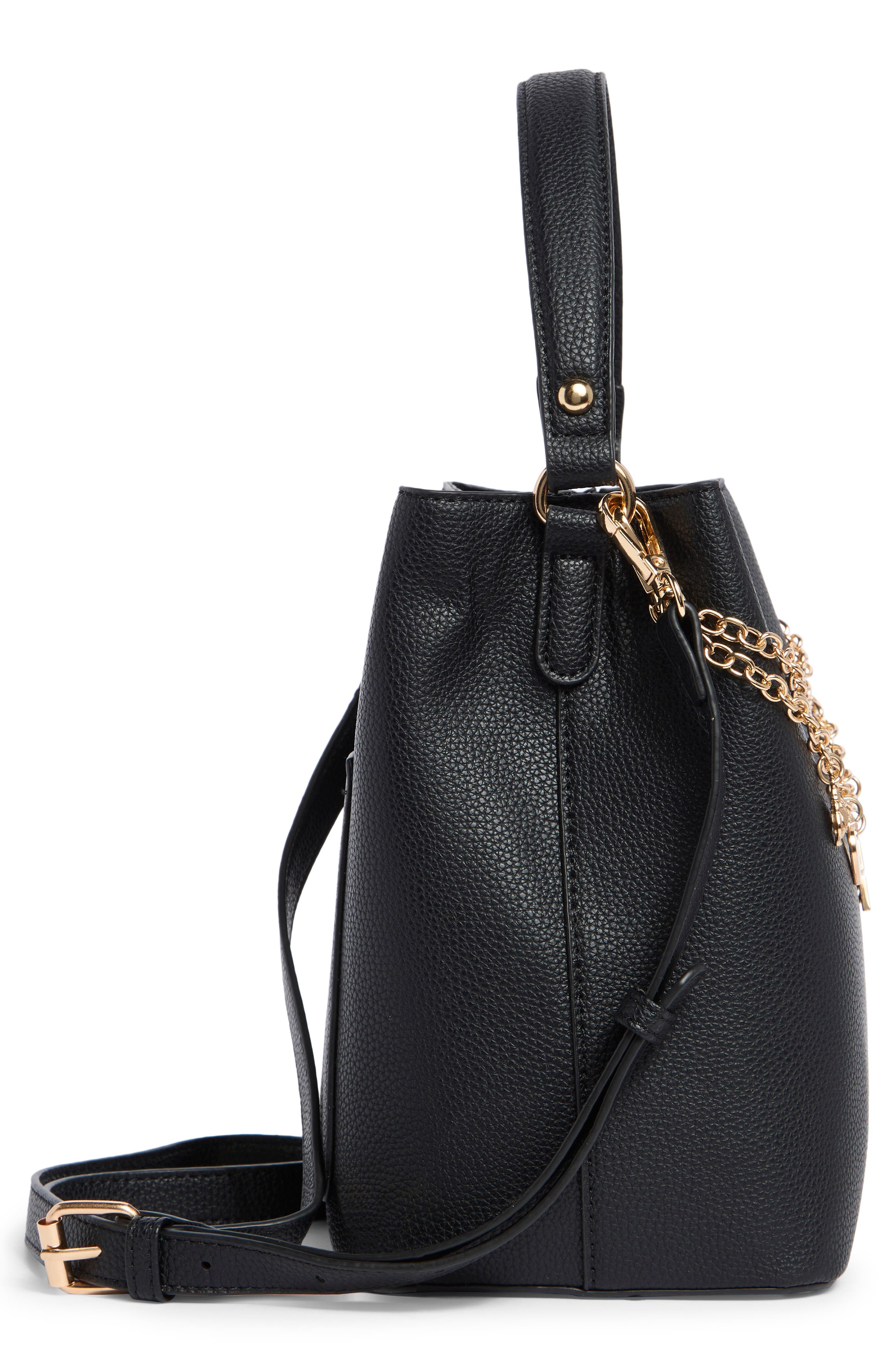 Pebbled Faux Leather Bucket Crossbody Bag, Alternate, color, BLACK