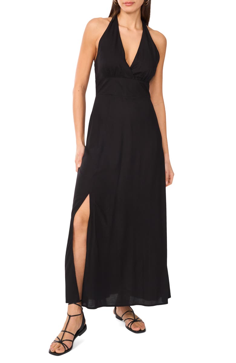 Vince Camuto Beaded Halter Maxi Dress, Main, color, Rich Black