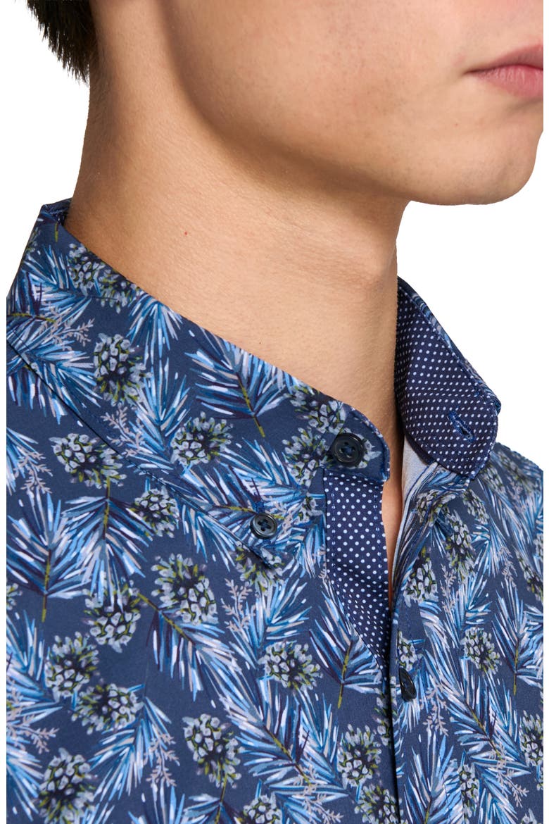 Slim Fit Pine Cone Print 4-Way Stretch Short Sleeve Shirt, Alternate, color, NAVY