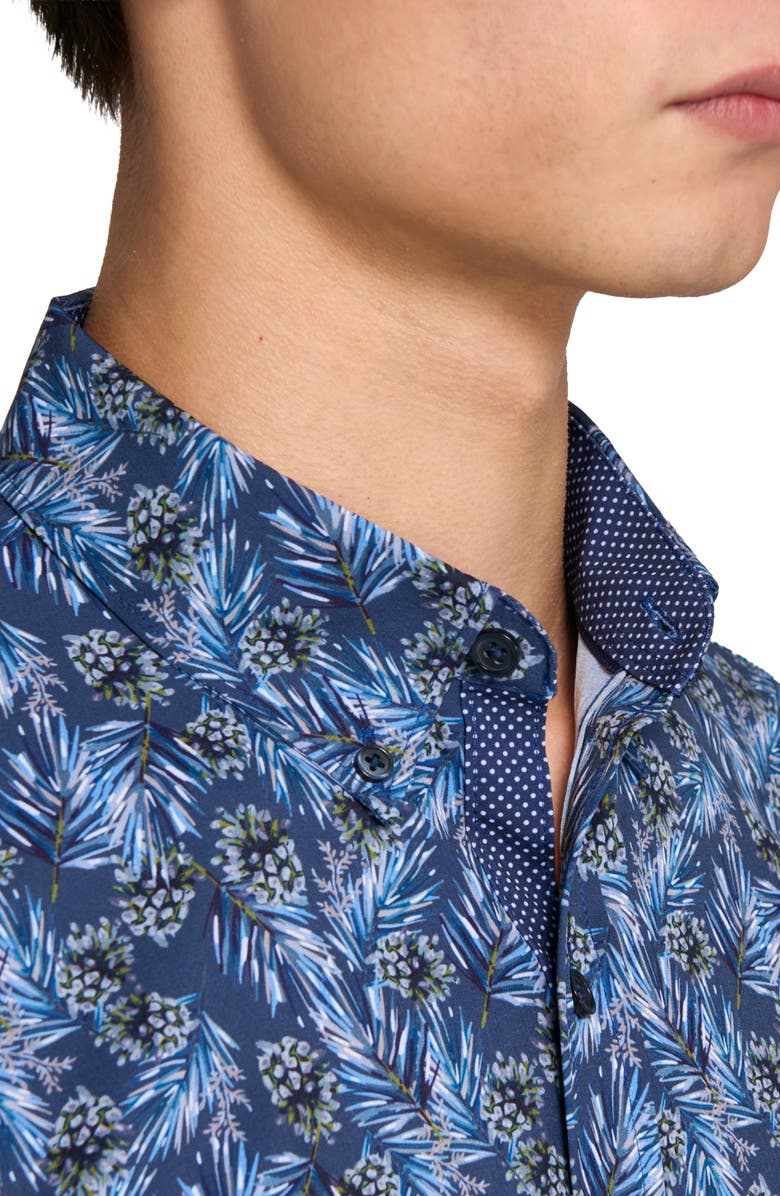 CONSTRUCT Slim Fit Pine Cone Print 4-Way Stretch Short Sleeve Shirt, Alternate, color, Navy