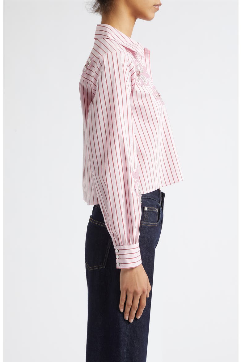 Rose Stripe Beaded Flower Button-Up Shirt, Alternate, color, COTTON CANDY/ CRIMSON PLUM