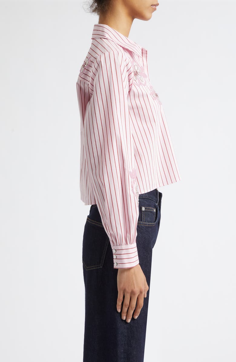 Cinq à Sept Rose Stripe Beaded Flower Button-Up Shirt, Alternate, color, Cotton Candy/ Crimson Plum