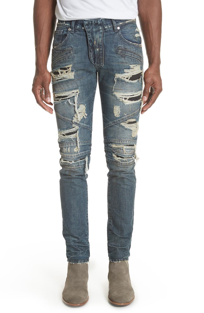 Pierre Balmain Destroyed Biker Jeans, Main, color,
