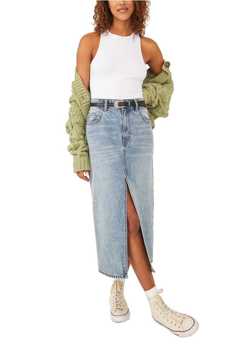 Free People Calabasis Denim Midi Skirt, Alternate, color, Medium Blue