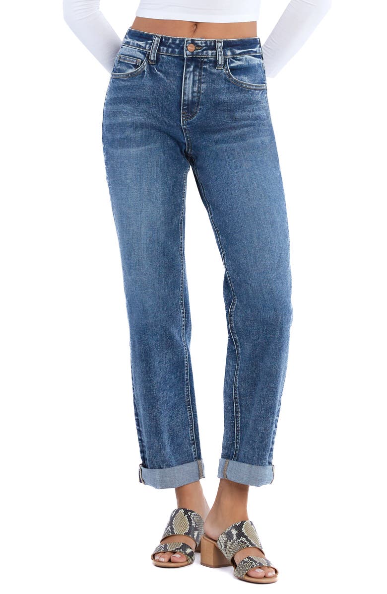 HINT OF BLU Cuffed Mid Rise Boyfriend Jeans, Main, color, Western Blue