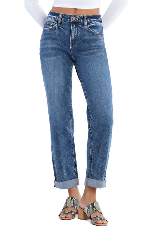 Cuffed Mid Rise Boyfriend Jeans (Western Blue)