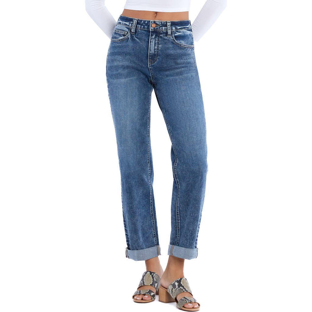 Hint Of Blu Cuffed Mid Rise Boyfriend Jeans In Blue