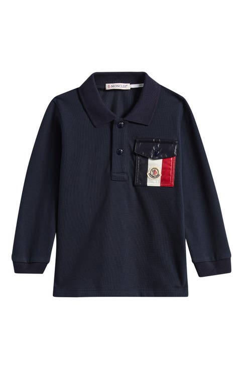 Kids' Patch Pocket Long Sleeve Stretch Cotton Polo