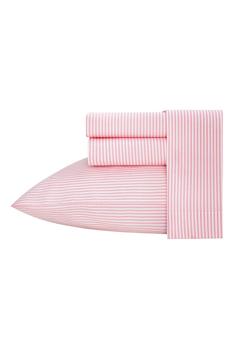 Oxford Stripe 200 Thread Count Cotton Percale Sheet Set, Main, color, PINK/ WHITE