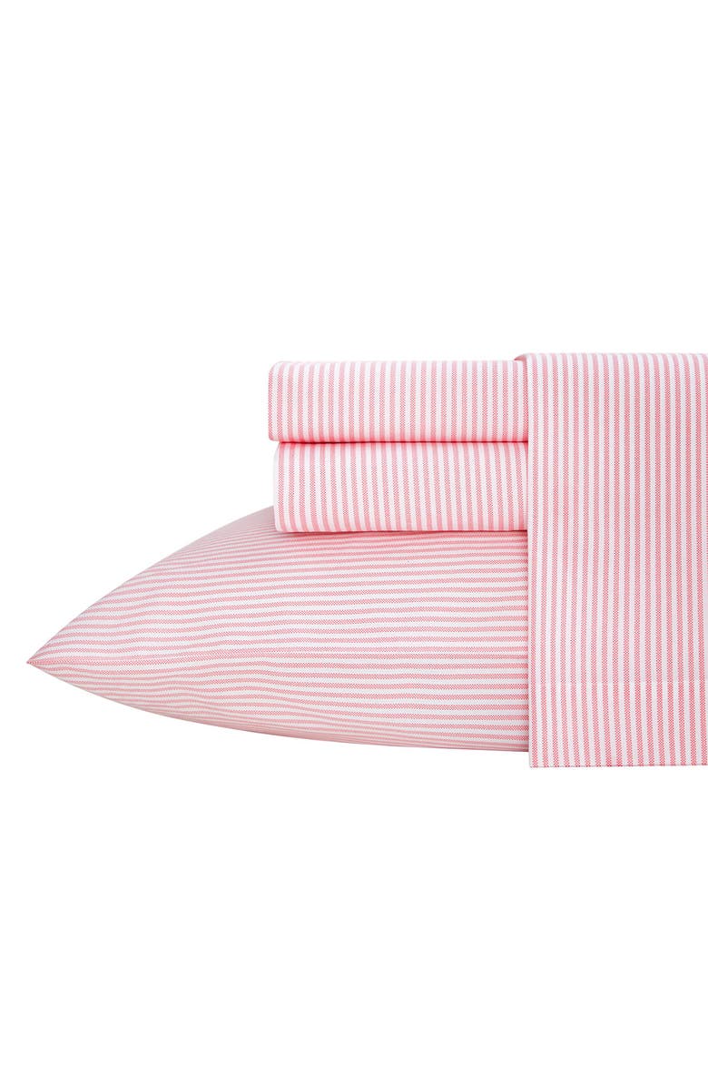 POPPY AND FRITZ Oxford Stripe 200 Thread Count Cotton Percale Sheet Set, Main, color, Pink/ White