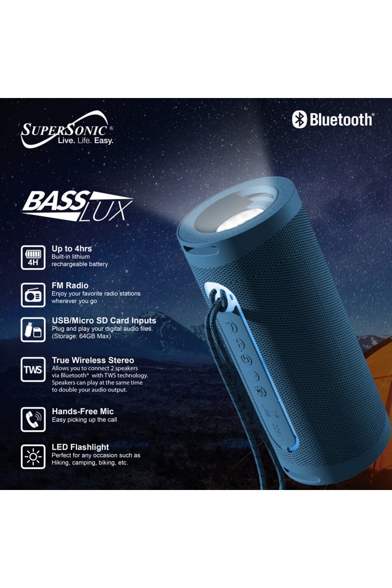 Bluetooth Portable Speaker With LED Flashlight, Alternate, color, Blue