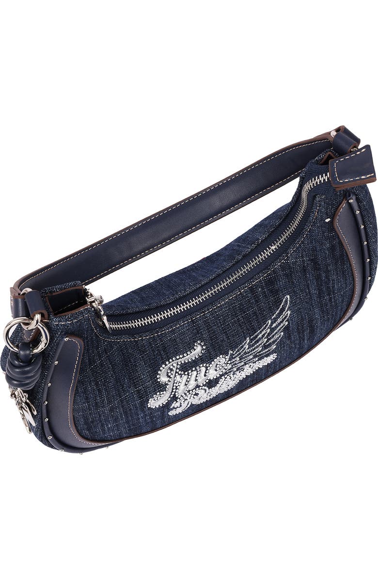 True Religion Wing Motif Denim Hobo Bag, Alternate, color, Navy