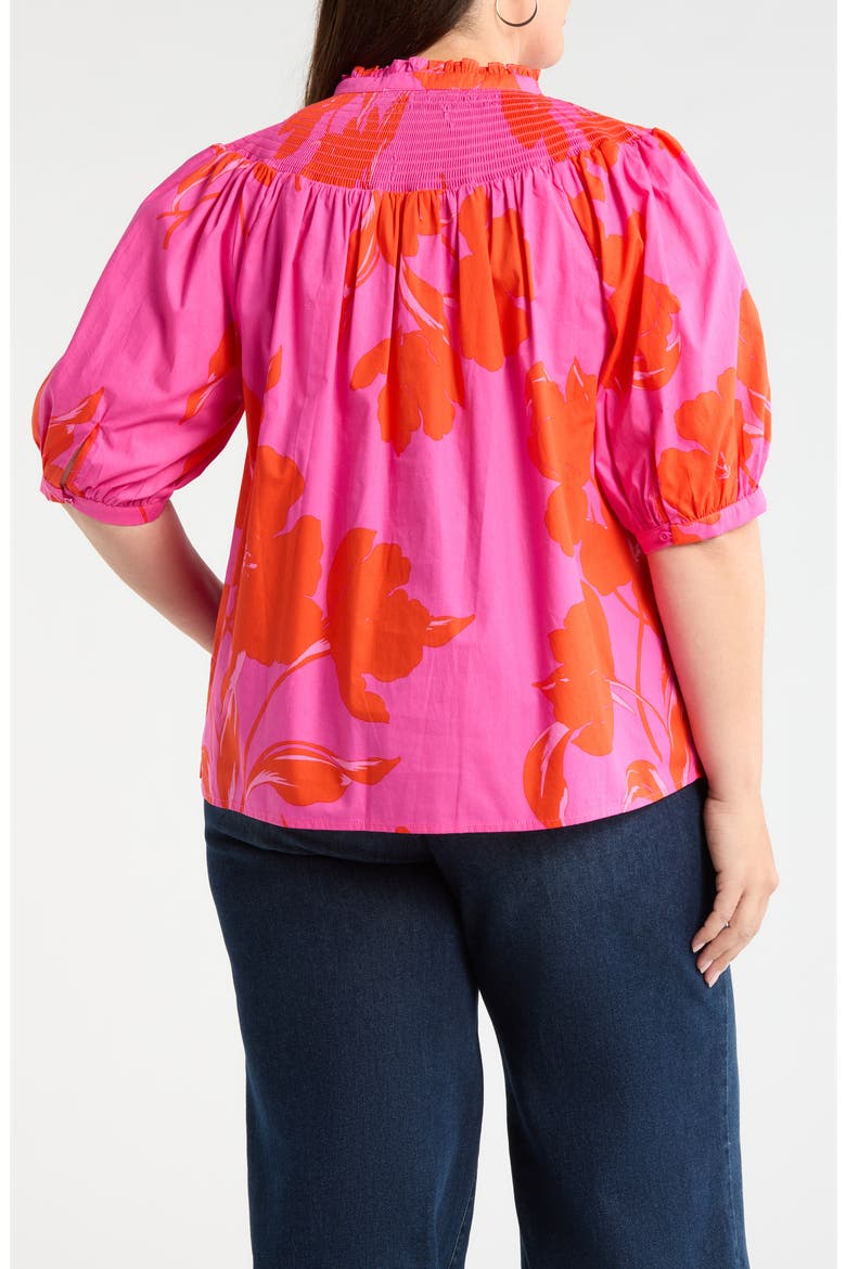 Aurea Floral Blossom Smocked Button-Up Top, Alternate, color, PINK RED MULTI