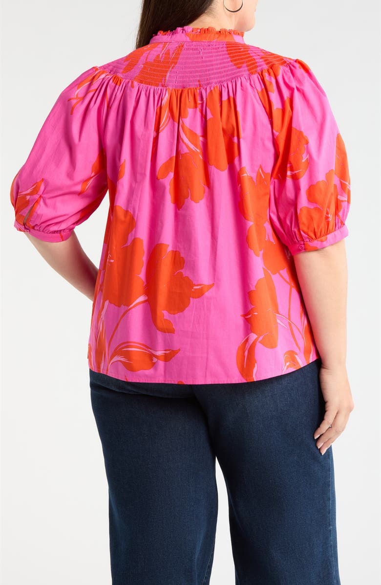 SUGARLIPS Aurea Floral Blossom Smocked Button-Up Top, Alternate, color, Pink Red Multi