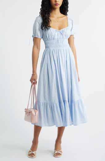 Puff Sleeve Cotton Midi Dress
