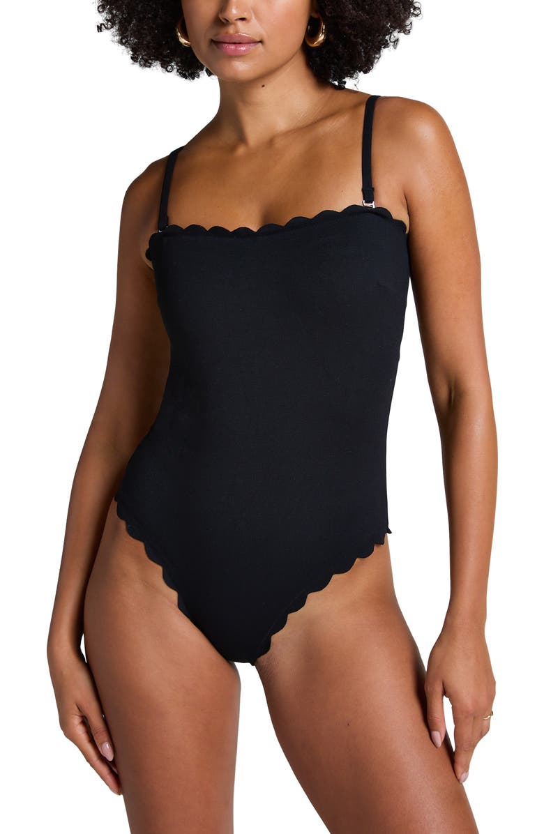 Hunkemöller Bandeau Scallop Swimsuit, Main, color, Caviar