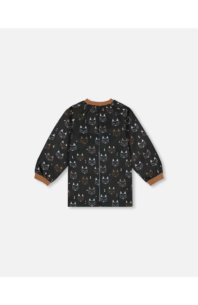 Deux par Deux Little Boy's School Apron Black Printed Fox, Alternate, color, 