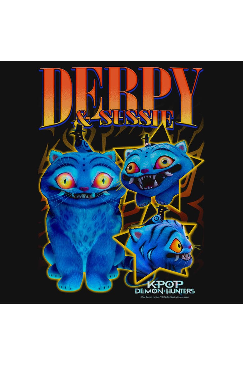 Girl's KPop Demon Hunters Derpy and Sussie Friends  Graphic T-Shirt, Alternate, color, Black
