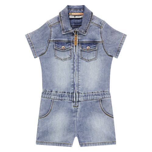 Stains And Stories By Babyface Light Wash Denim Romper In Blue