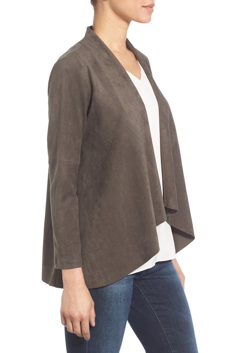 Faux Suede Drape Front Jacket, Alternate, color, SLATE