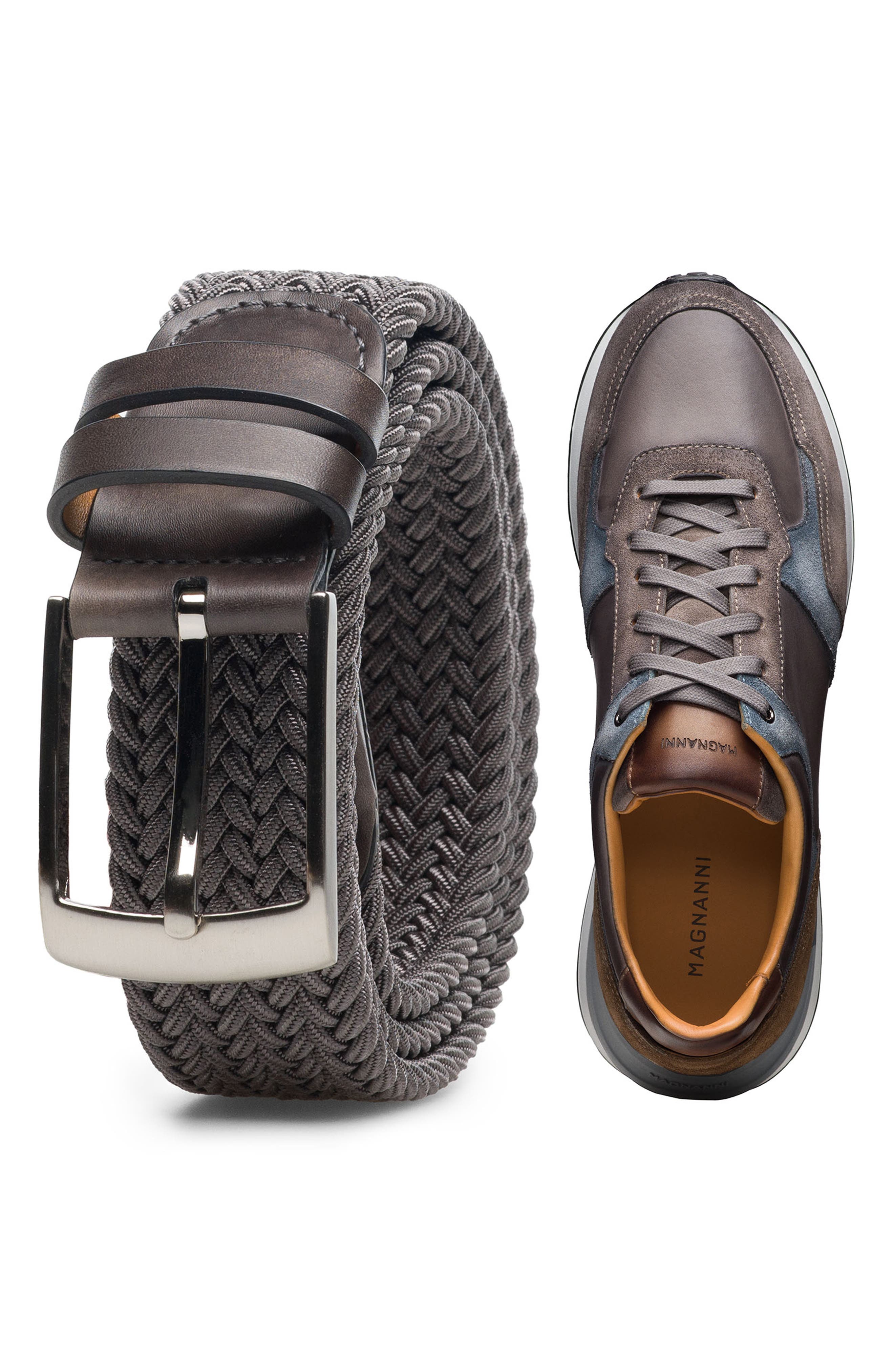 Magnanni Seron Leather Sneaker, Alternate, color, Grey/ Sky Blue Suede