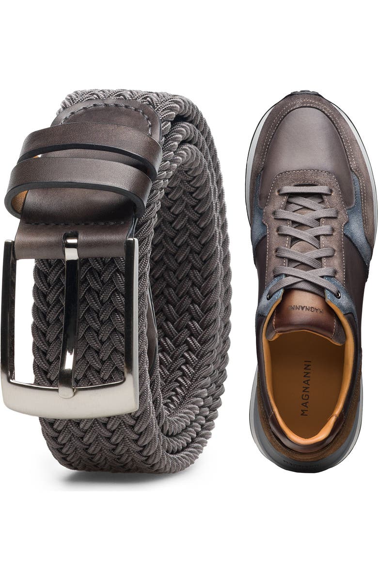 Magnanni Seron Leather Sneaker, Alternate, color, Grey/ Sky Blue Suede