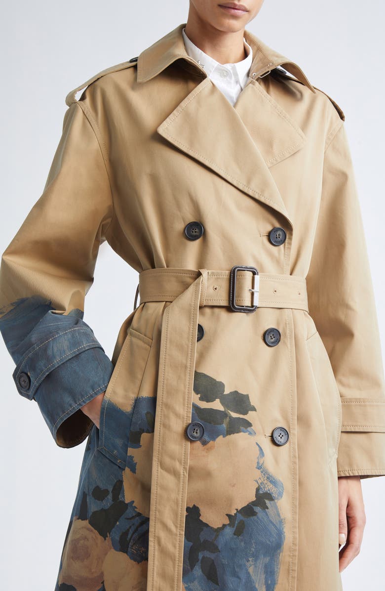 Erdem Painted Trench Coat, Alternate, color, Brushstroke Rose Camel