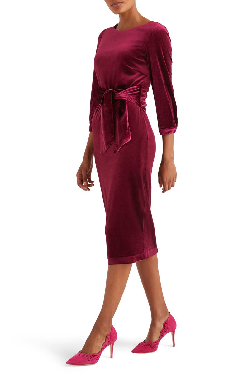Boden Julianna Velvet Tie Waist Sheath Dress, Alternate, color, 