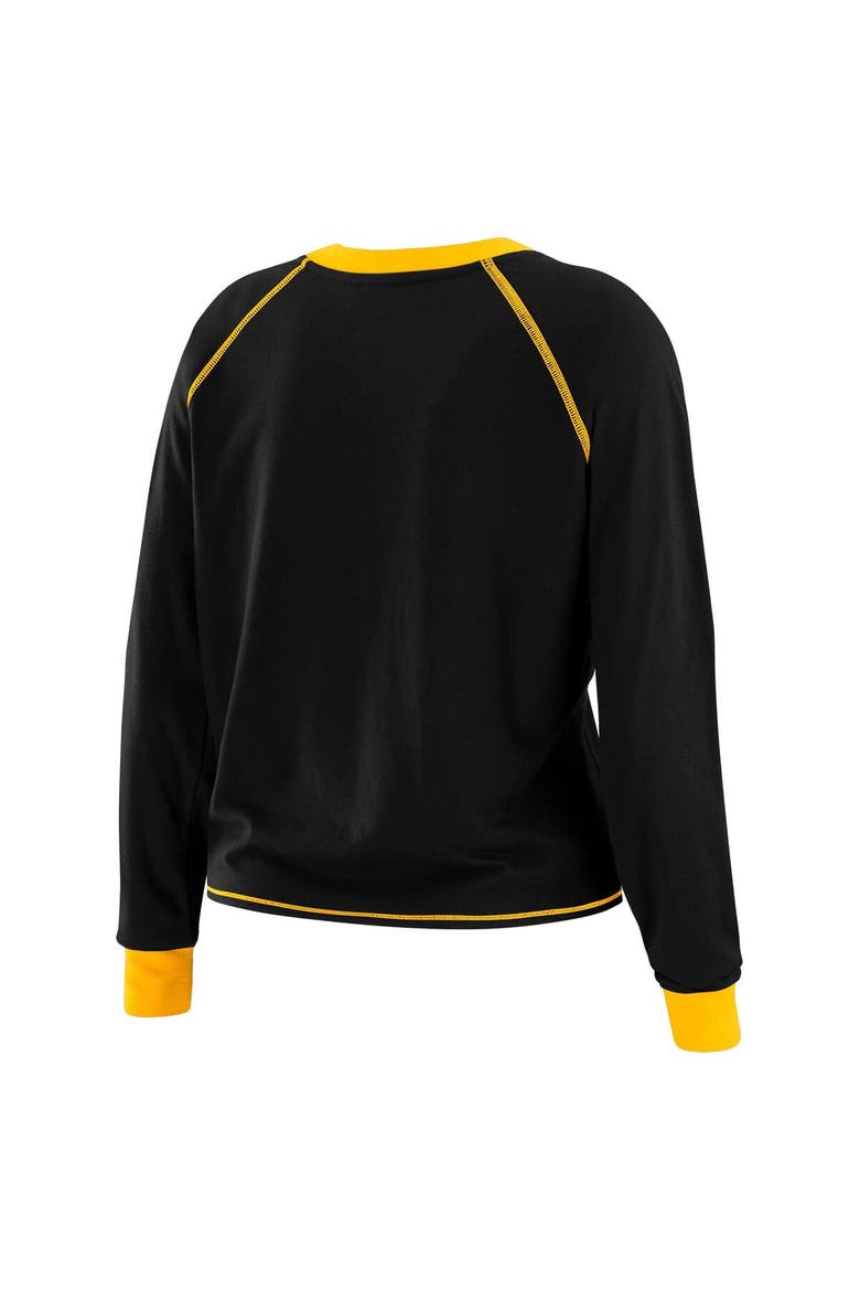 Women's WEAR by Erin Andrews Black/Gold Pittsburgh Steelers Tie-Front Long Sleeve Top, Alternate, color, Black