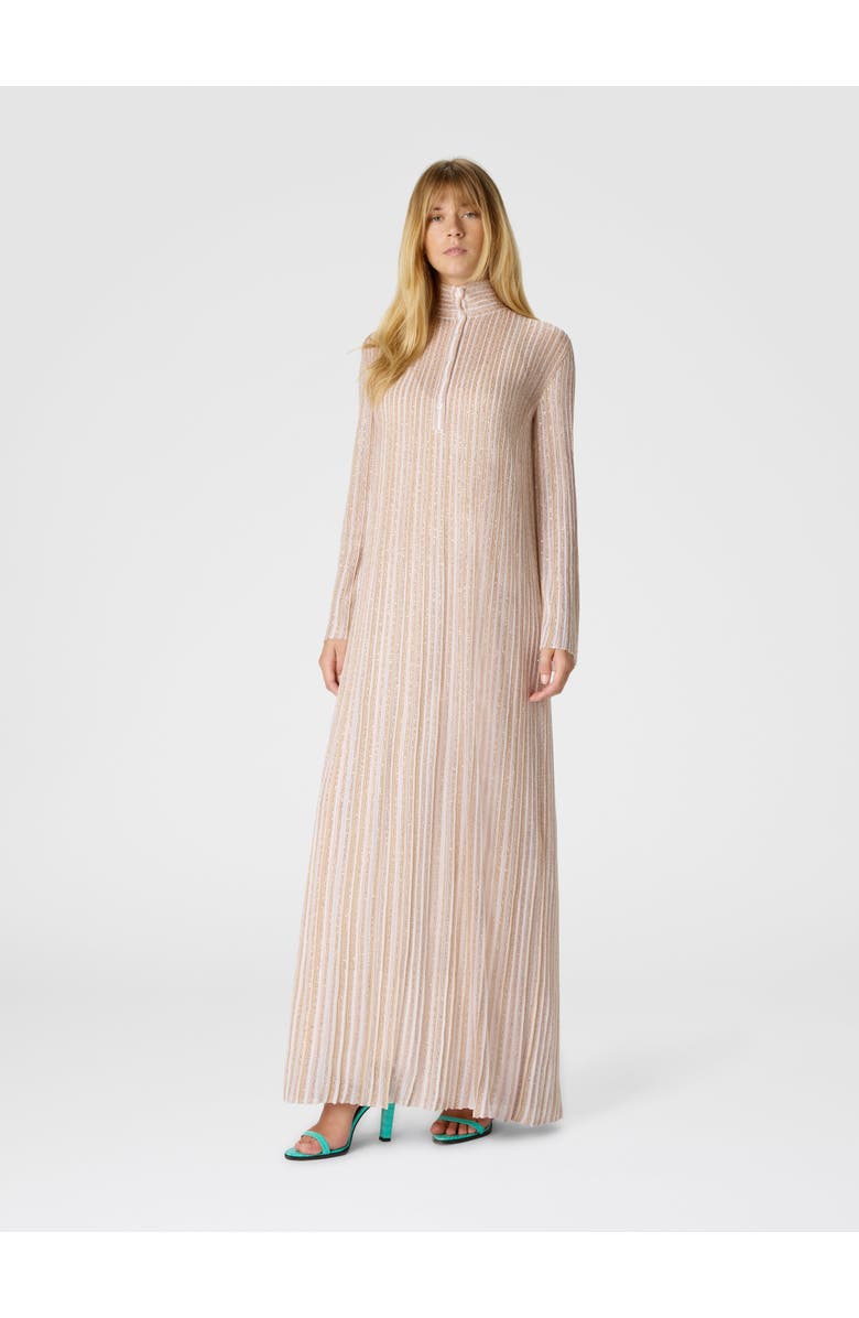 Missoni Long Button-down Dress With Lamé Stripes And Long Sleeves, Alternate, color, White