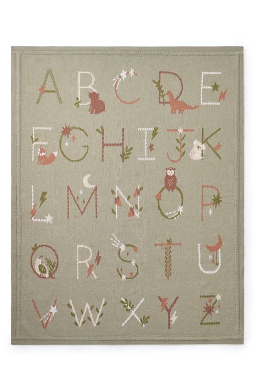 Elegant Baby Alphabet Cotton Knit Blanket In Sage Green